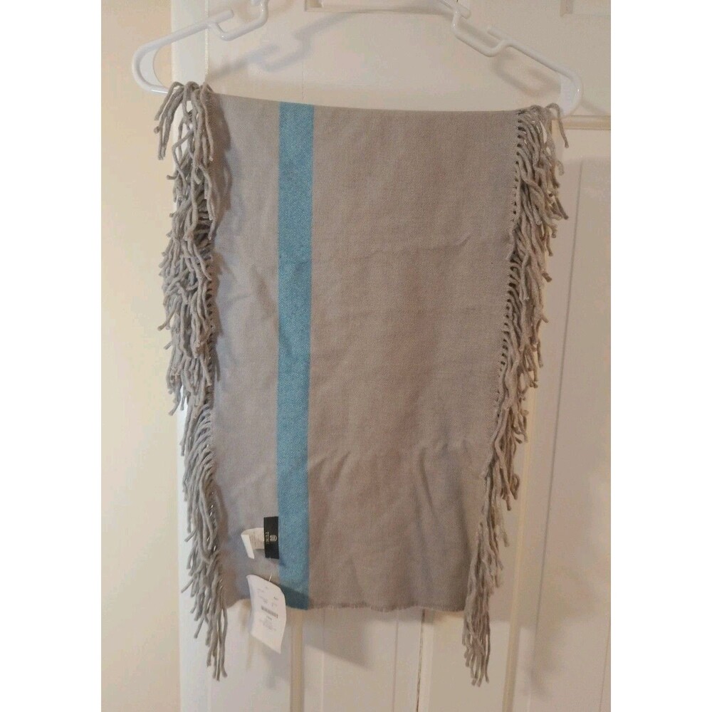 NWT Tumi 46% baby alpaca Gray Blue fringed detail scarf 59"×12" (150cm-30cm)